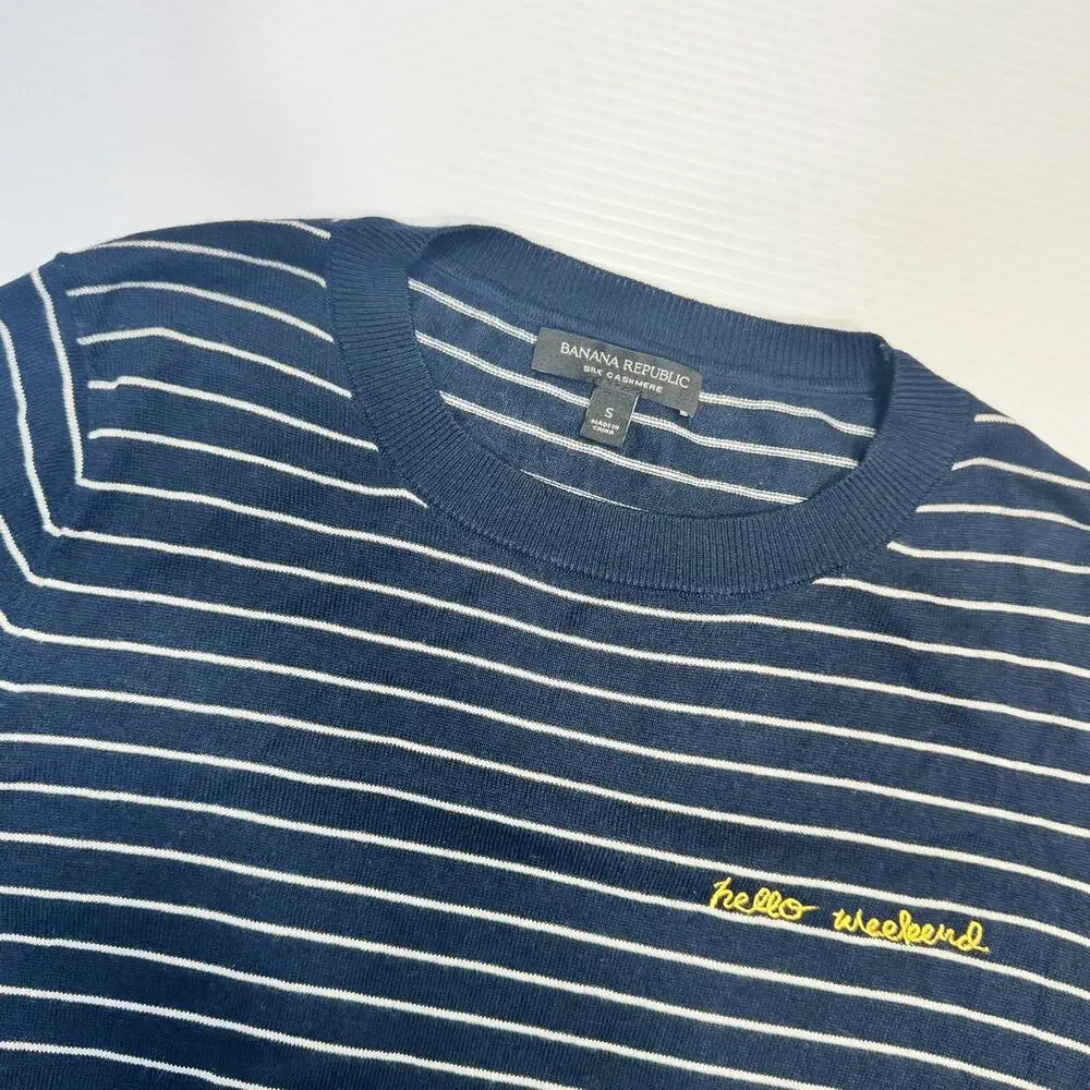 Banana Republic Silk Cashmere Striped Sweater Navy White Women’s Small Nautical - Picture 5 of 15